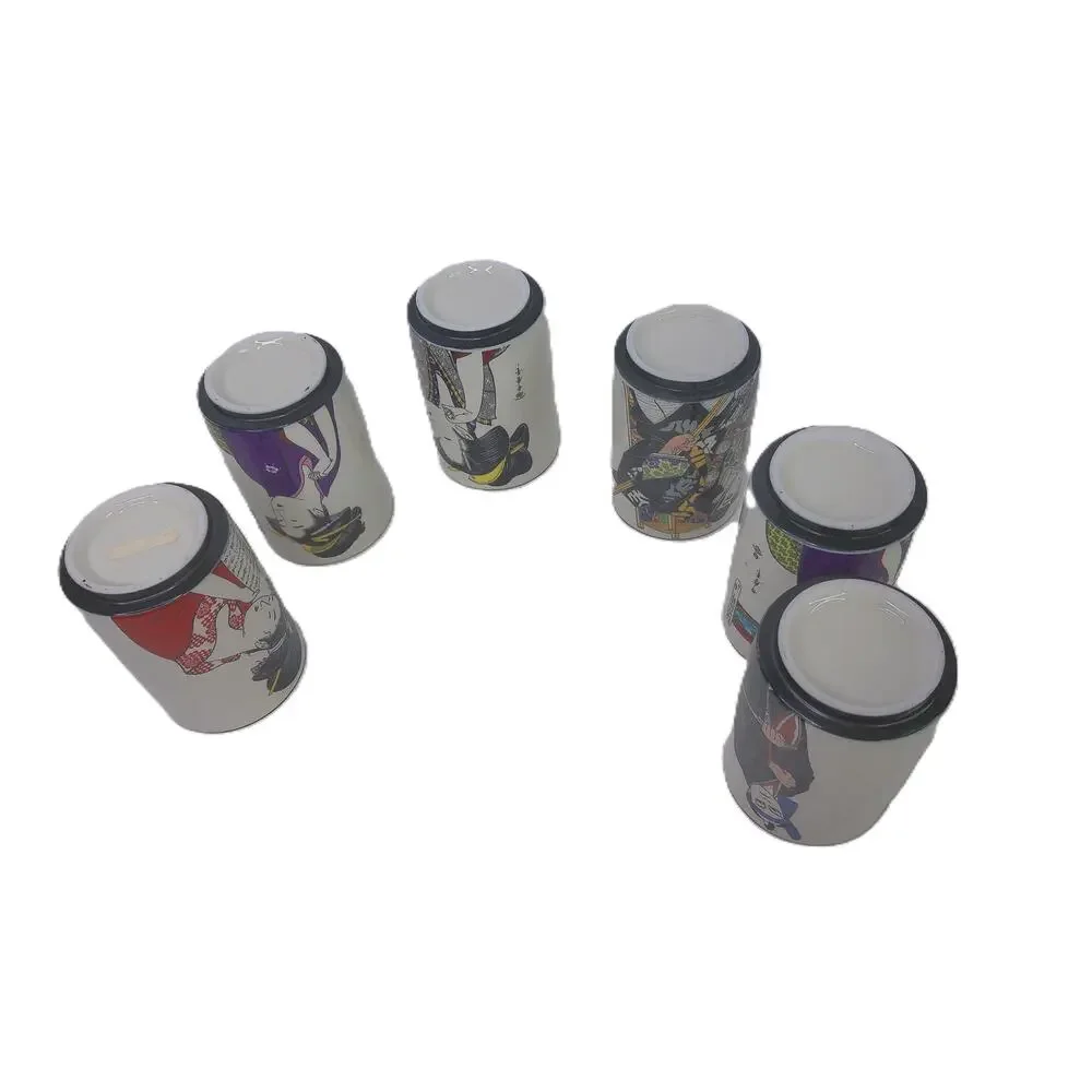 Vintage Japanese Kabuki & Geisha Yunomi Tea Cup Set of 6 Porcelain Tumblers